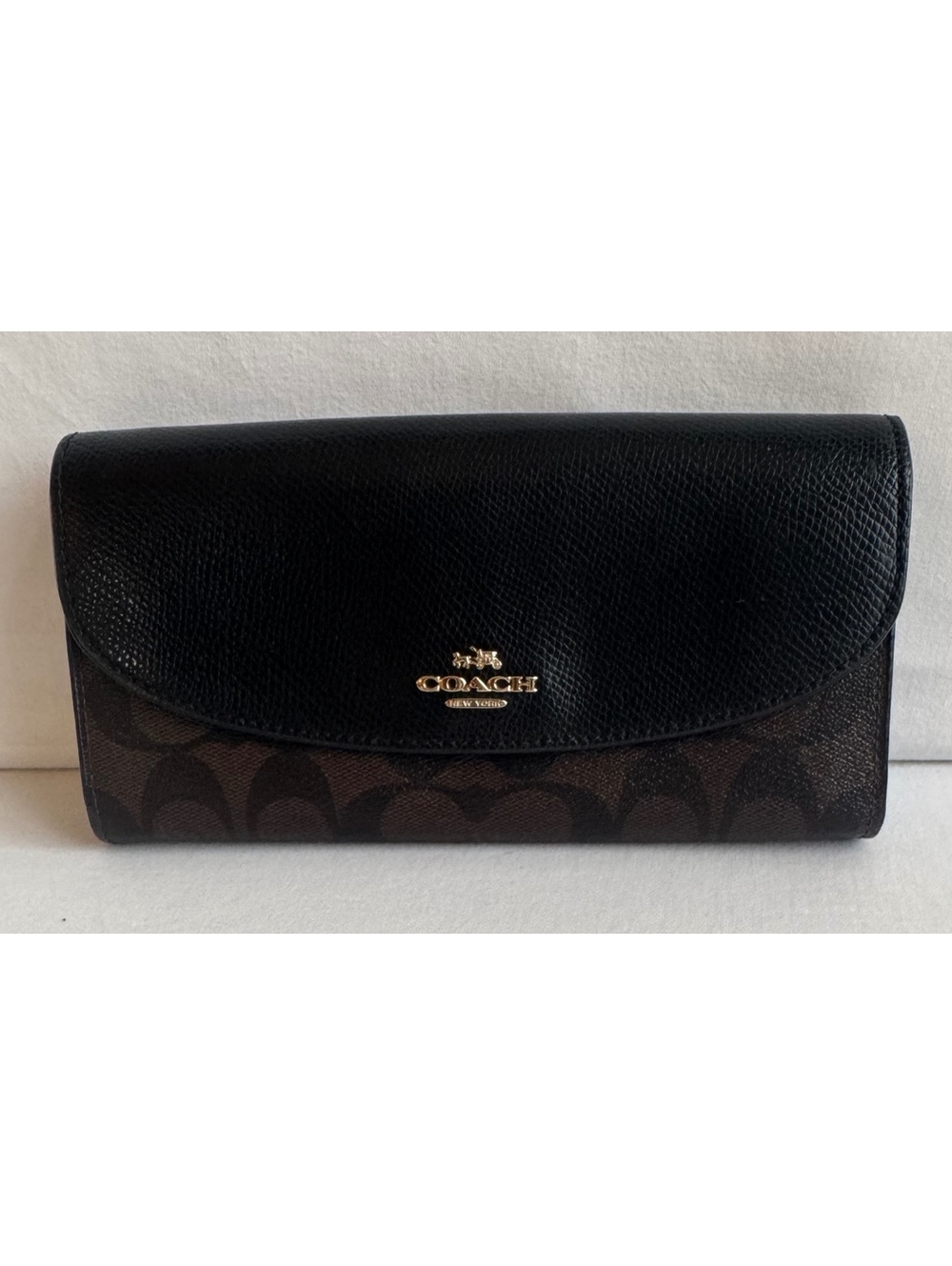 COACH F54022 Slim Envelope Wallet Black Signature Canvas Leather Gold Logo